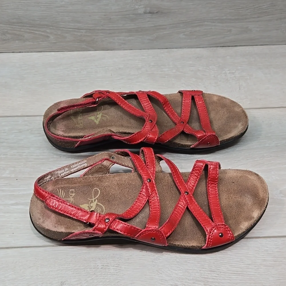 Dansko Women Jolie Red Strappy Leather Sandals Shoes Sz 36/6-6.5